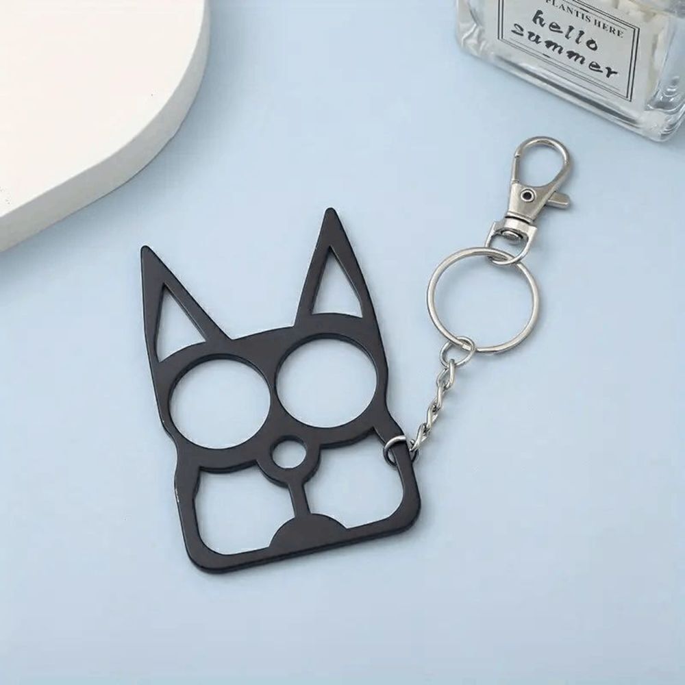 Black Cat-Shaped Security Multifunctional Stainless Steel Keychain Key Ring